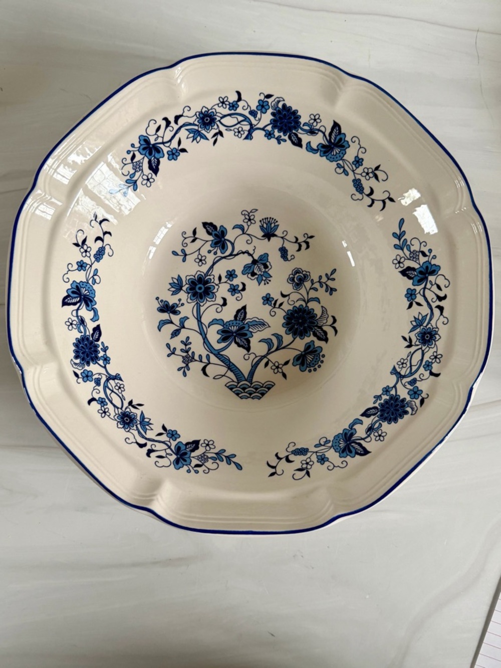 Vintage Hankook Blue and White Floral Blue Onion Ceramic Serving Bowl